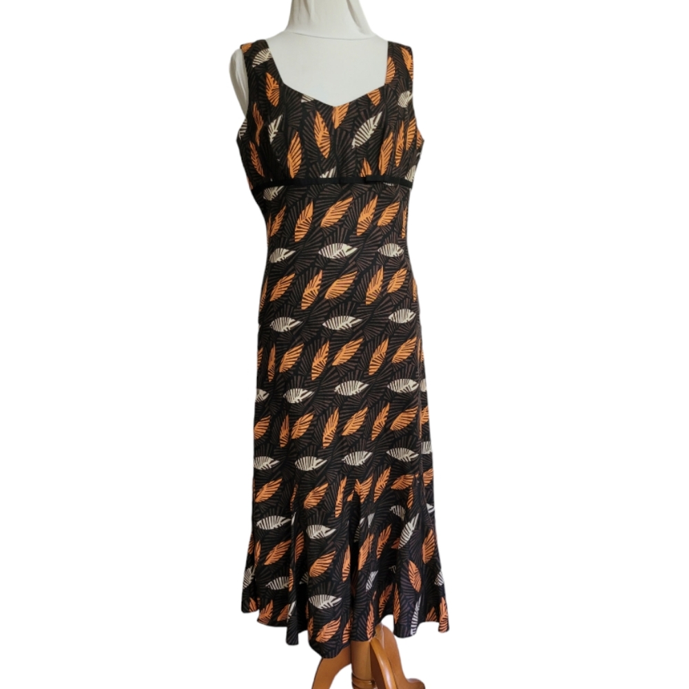 Precis Petite Linen‎ blend dress, leaf designmidi length